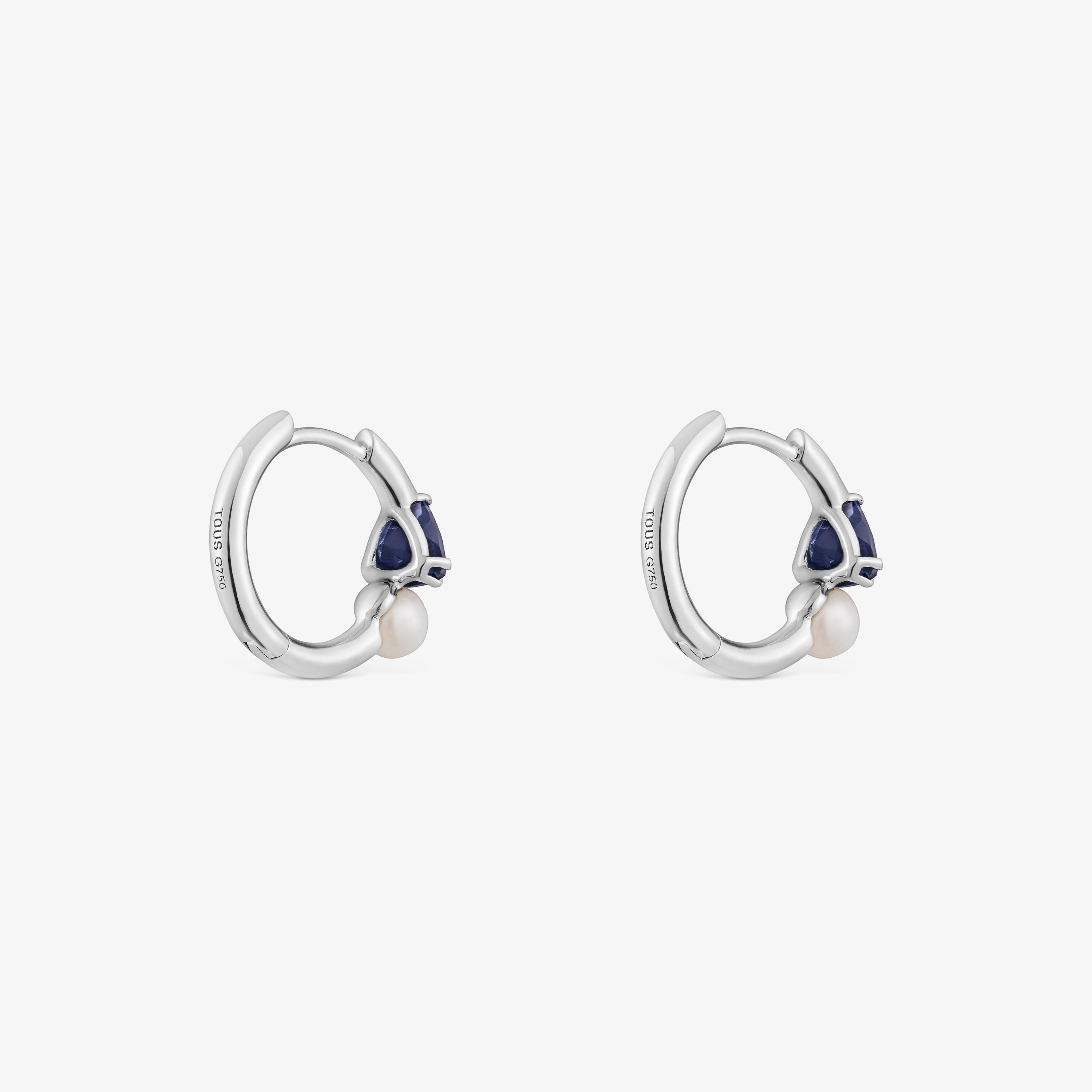 18K white gold Hoop earrings with iolite and cultured pearl Ivette