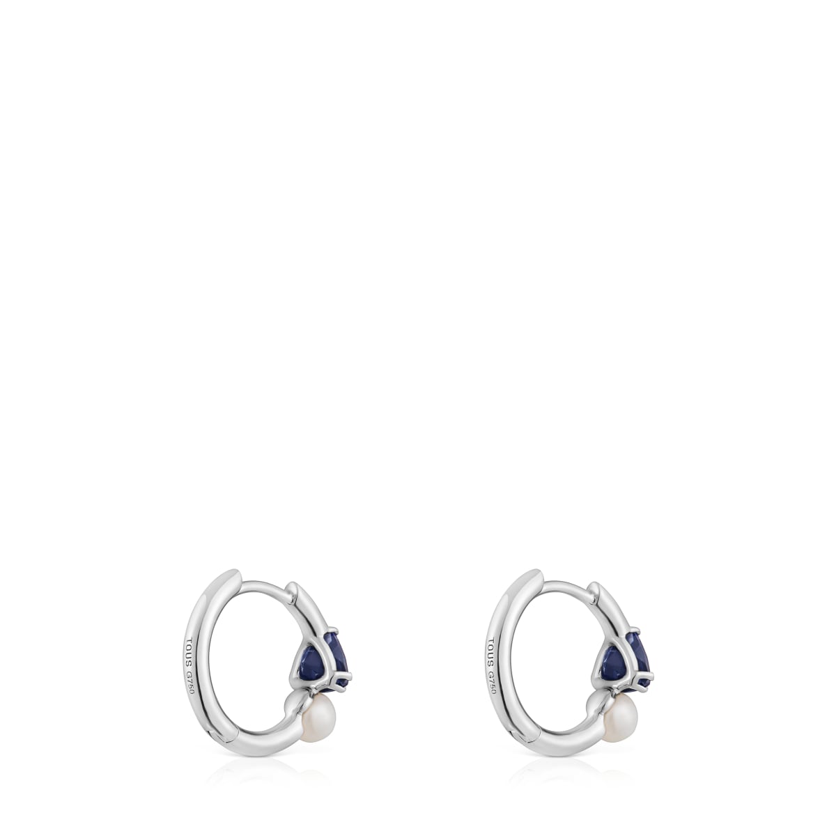 White gold Hoop earrings with iolite and cultured pearl Ivette