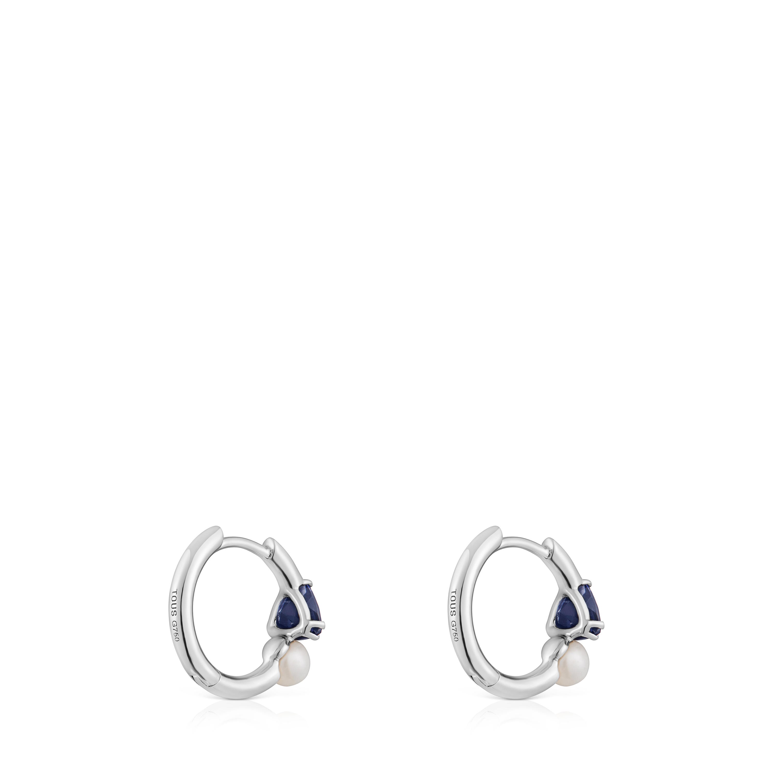 White gold Hoop earrings with iolite and cultured pearl Ivette