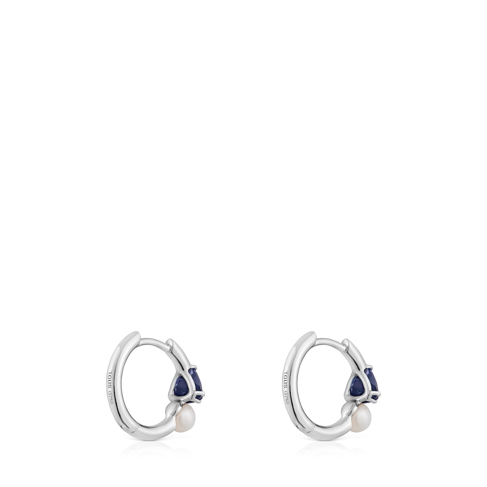 White gold Hoop earrings with iolite and cultured pearl Ivette image number 2