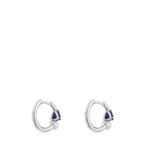 White gold Hoop earrings with iolite and cultured pearl Ivette
