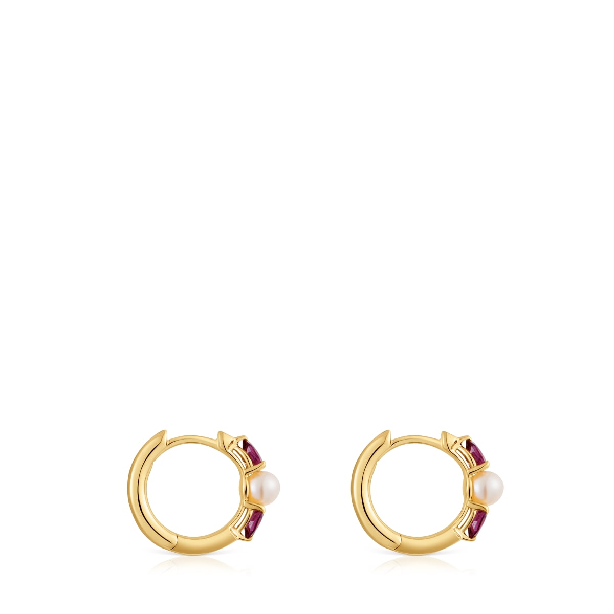 Pendientes aro de oro, rodolitas y perla cultivada Ivette