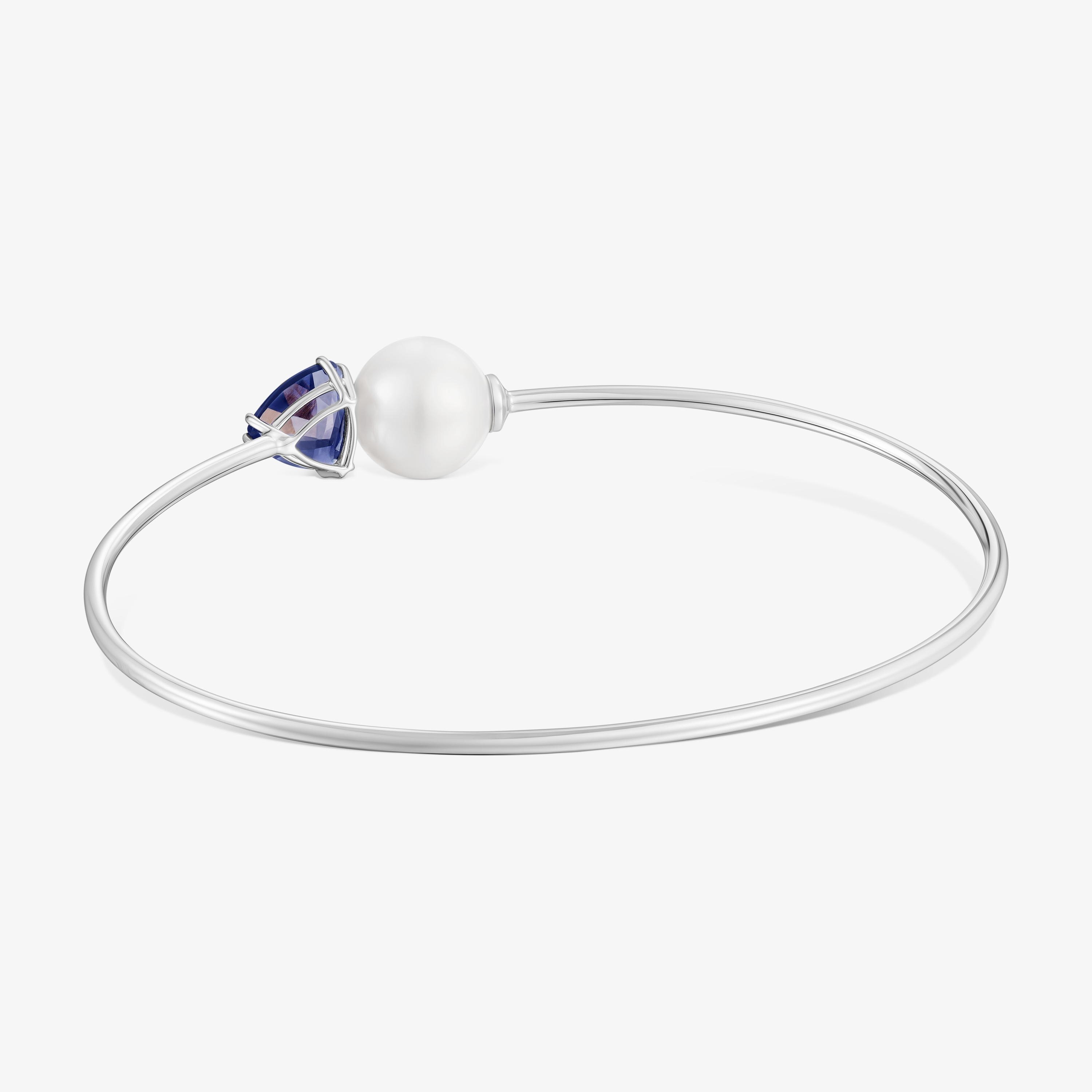 18K white gold Bangle with iolite and cultured pearl Ivette