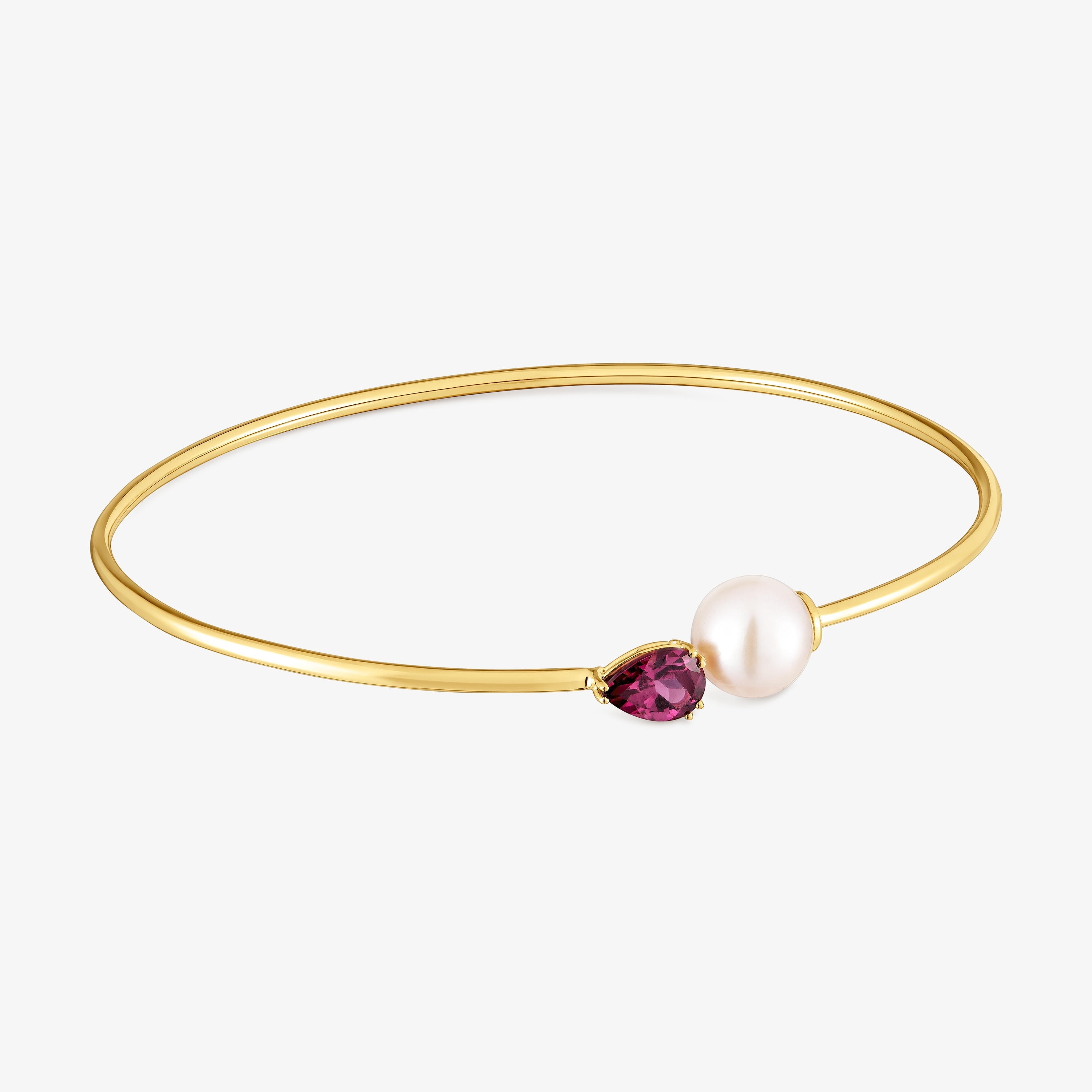 18K solid gold Bangle with rhodolite and cultured pearl Ivette