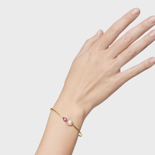 Pulsera esclava de oro, rodolita y perla cultivada Ivette