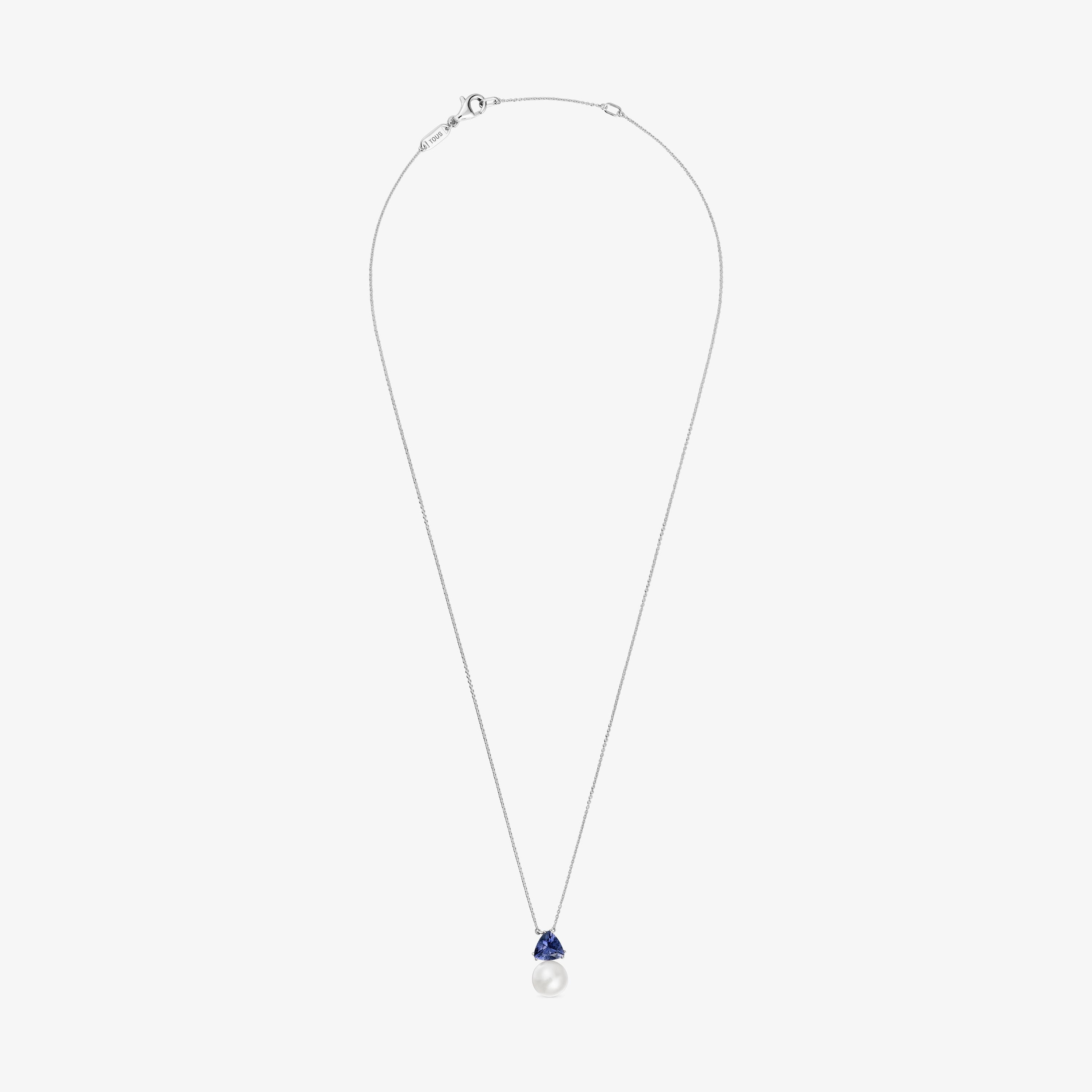 Short 18K white gold Necklace with iolite and cultured pearl Ivette
