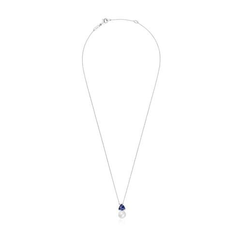 Short white gold Necklace with iolite and cultured pearl Ivette