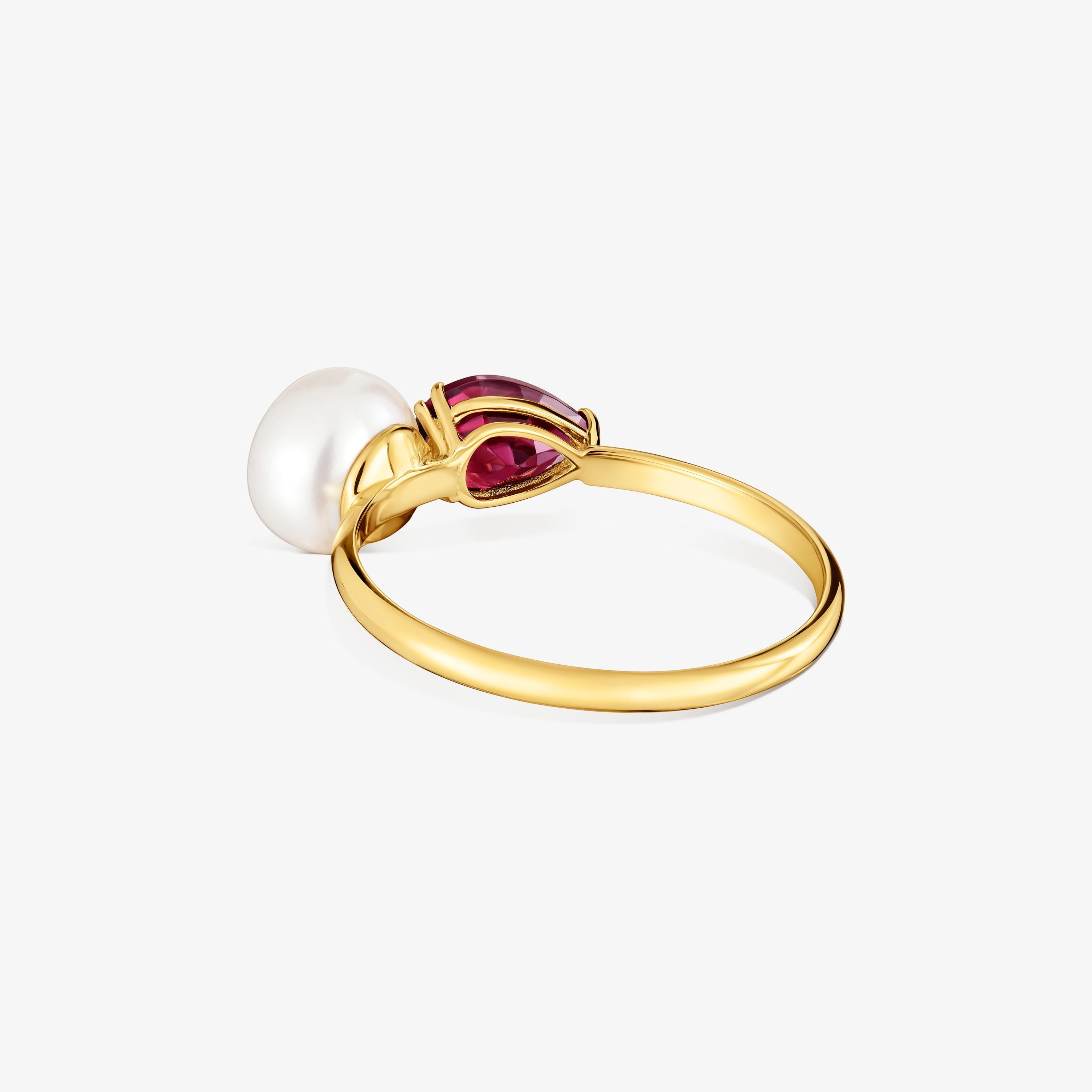 18K solid gold Ring with rhodolite and cultured pearl Ivette
