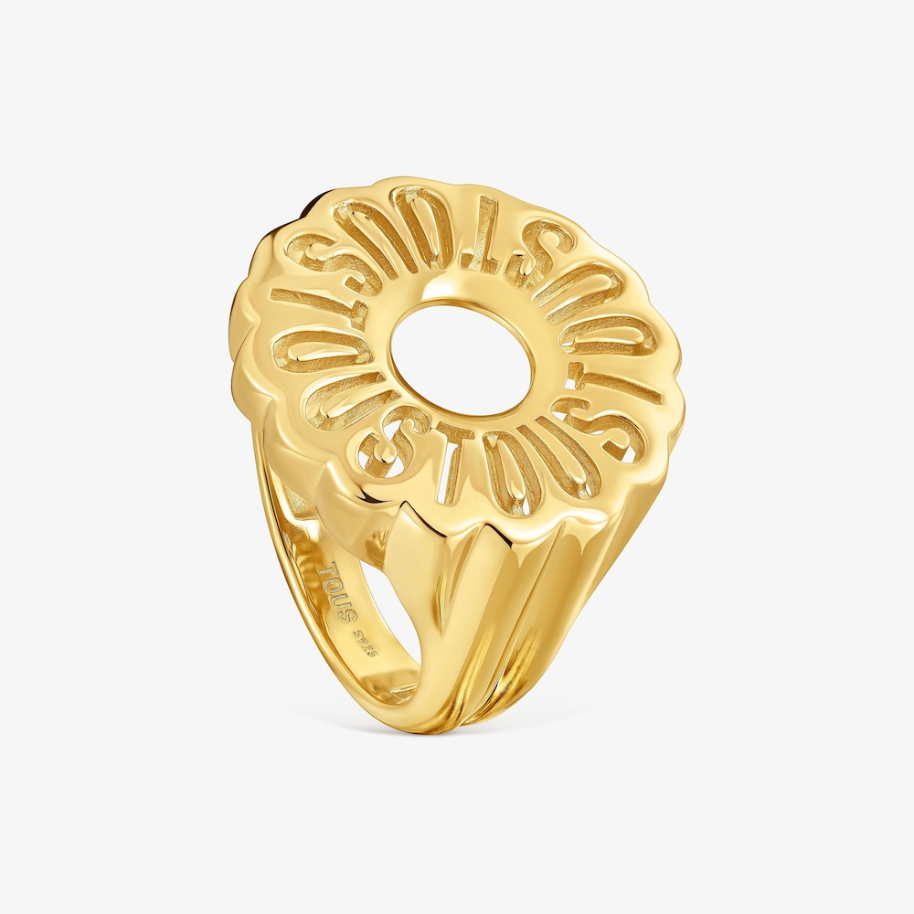 Stř&iacute;brn&yacute; Pečetn&iacute; prsten pozlacen&yacute; 18kar&aacute;tov&yacute;m zlatem Miranda