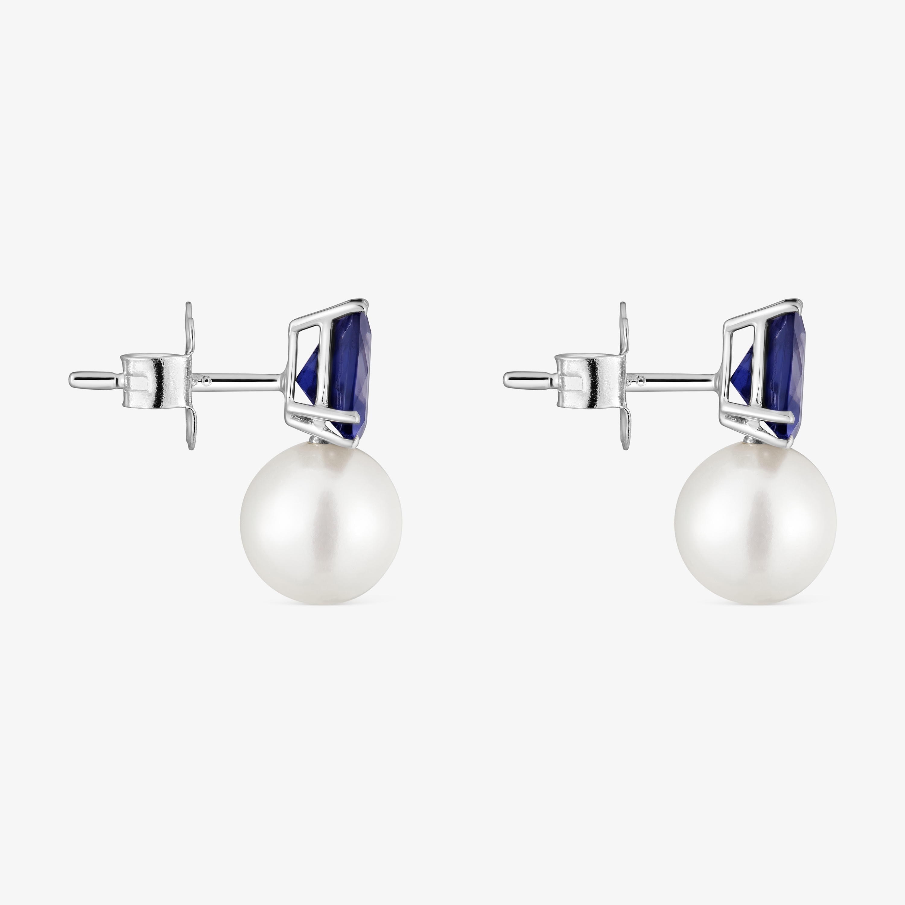 18K white gold Earrings with rhodolites and cultured pearl Ivette
