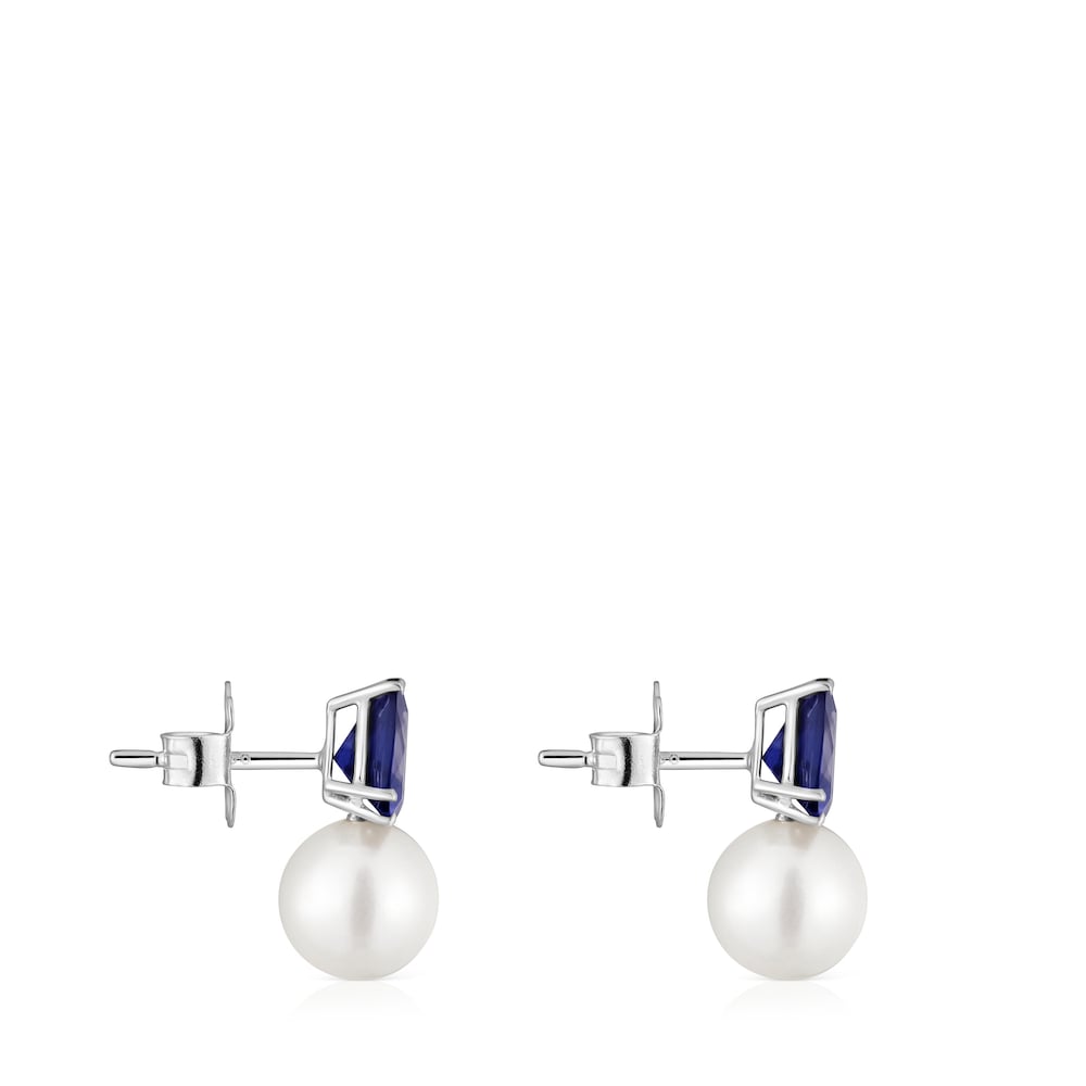 Pendientes de oro blanco, iolita y perla cultivada Ivette Pendientes de oro blanco, iolita y perla cultivada Ivette