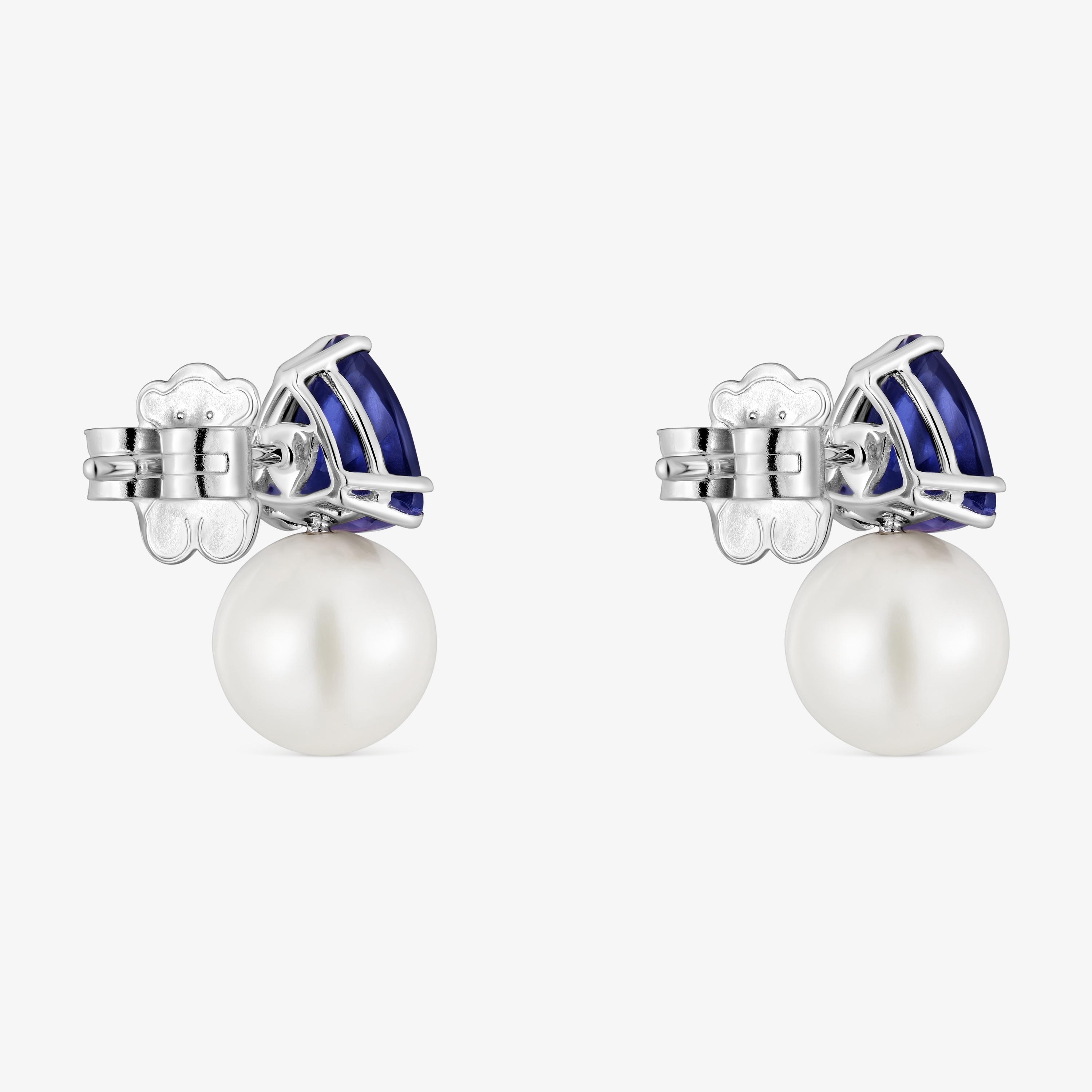 18K white gold Earrings with rhodolites and cultured pearl Ivette