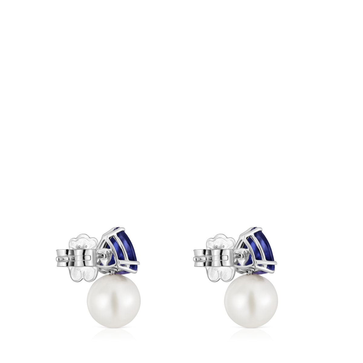 White gold Earrings with rhodolites and cultured pearl Ivette
