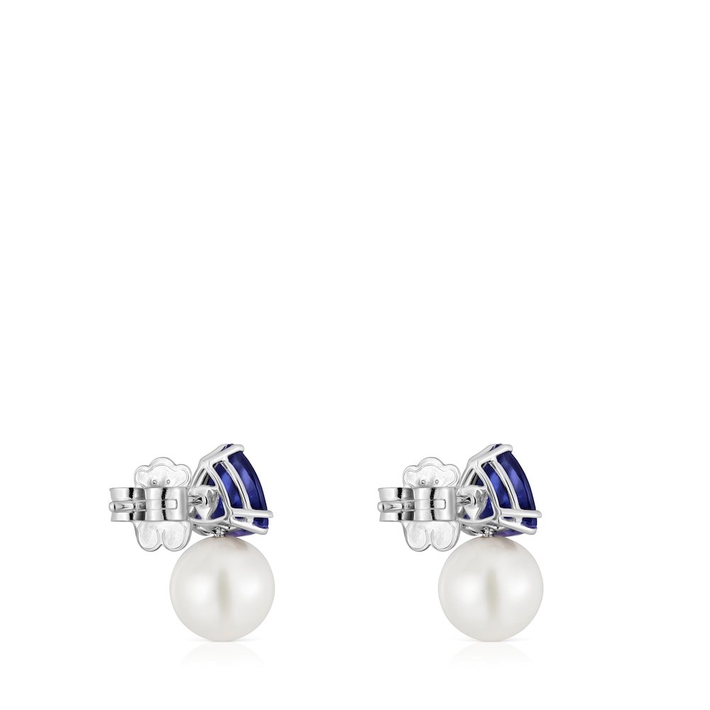 Pendientes de oro blanco, iolita y perla cultivada Ivette Pendientes de oro blanco, iolita y perla cultivada Ivette
