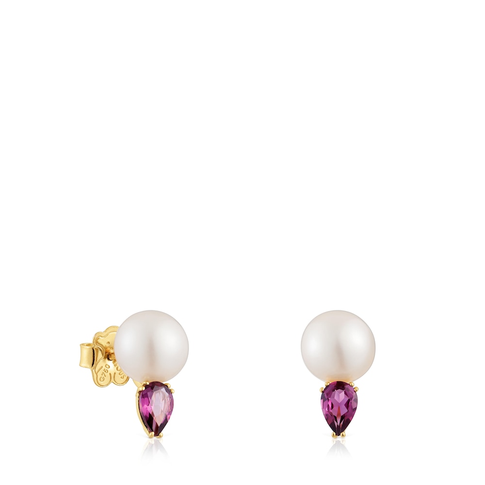Pendientes de oro, rodolita y perla cultivada Ivette image number 0