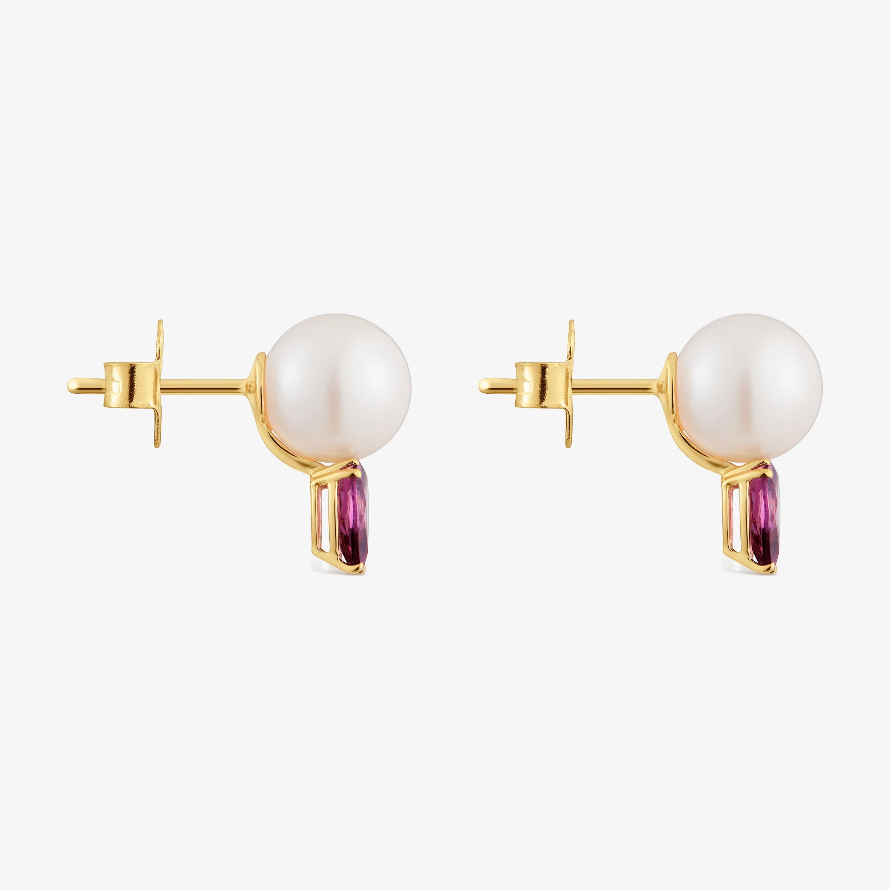 18K solid gold Earrings with rhodolites and cultured pearl Ivette