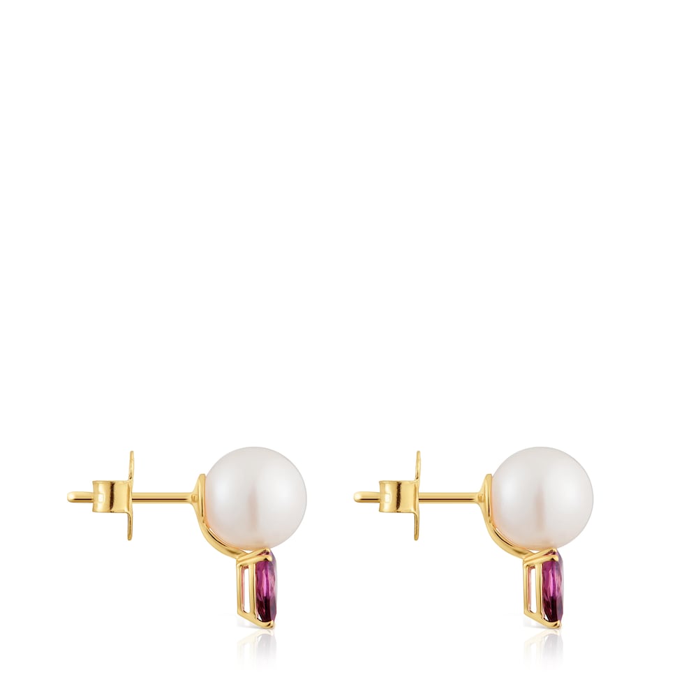 Pendientes de oro, rodolita y perla cultivada Ivette image number 1