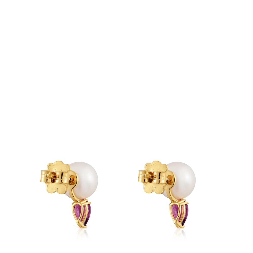 Pendientes de oro, rodolita y perla cultivada Ivette image number 2