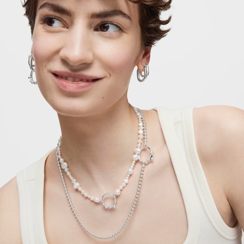 Hold Oval 51,5 cm short silver Necklace with ball motifs