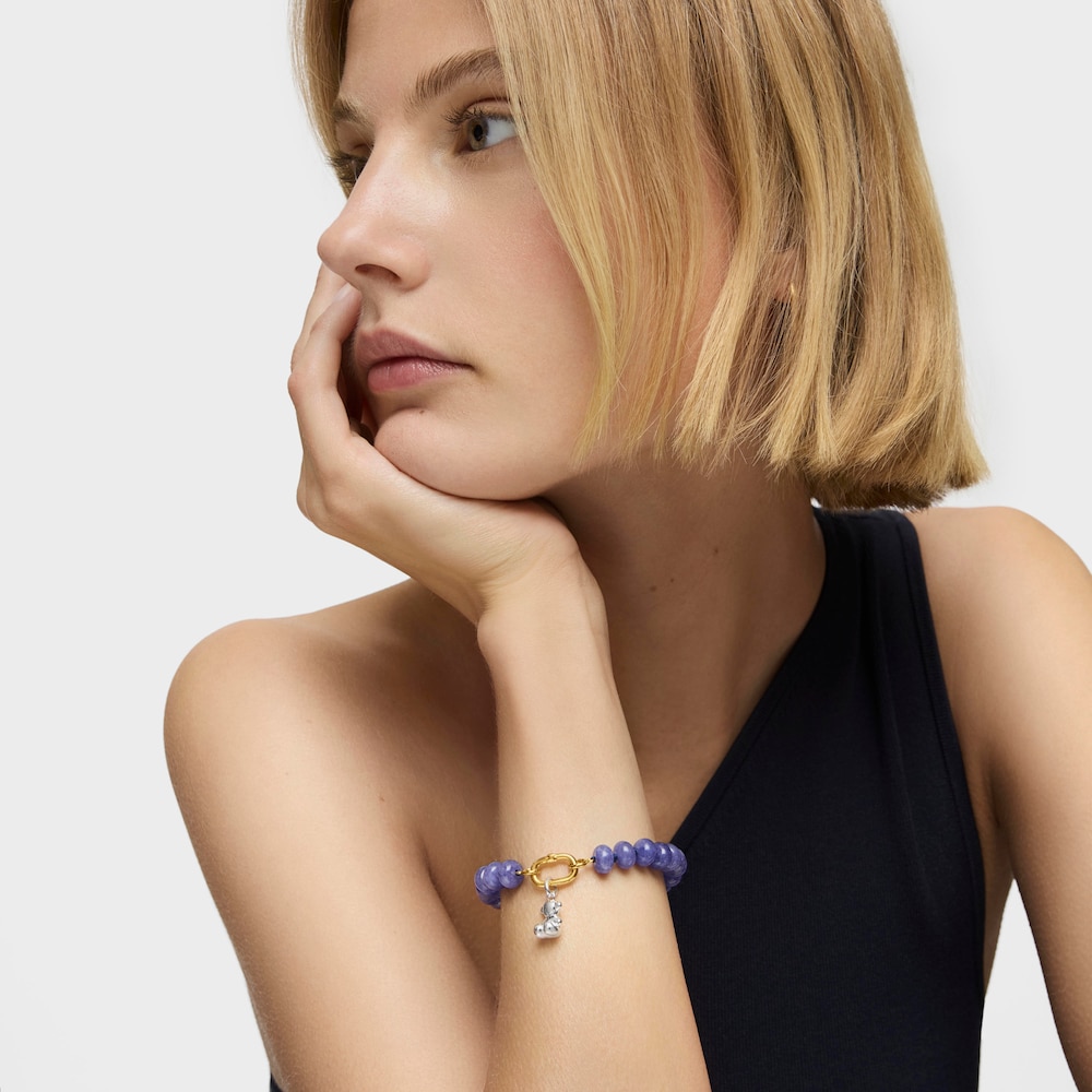 Hold Oval Bracelet with 18kt gold plating over silver and blue quartzite image number 5