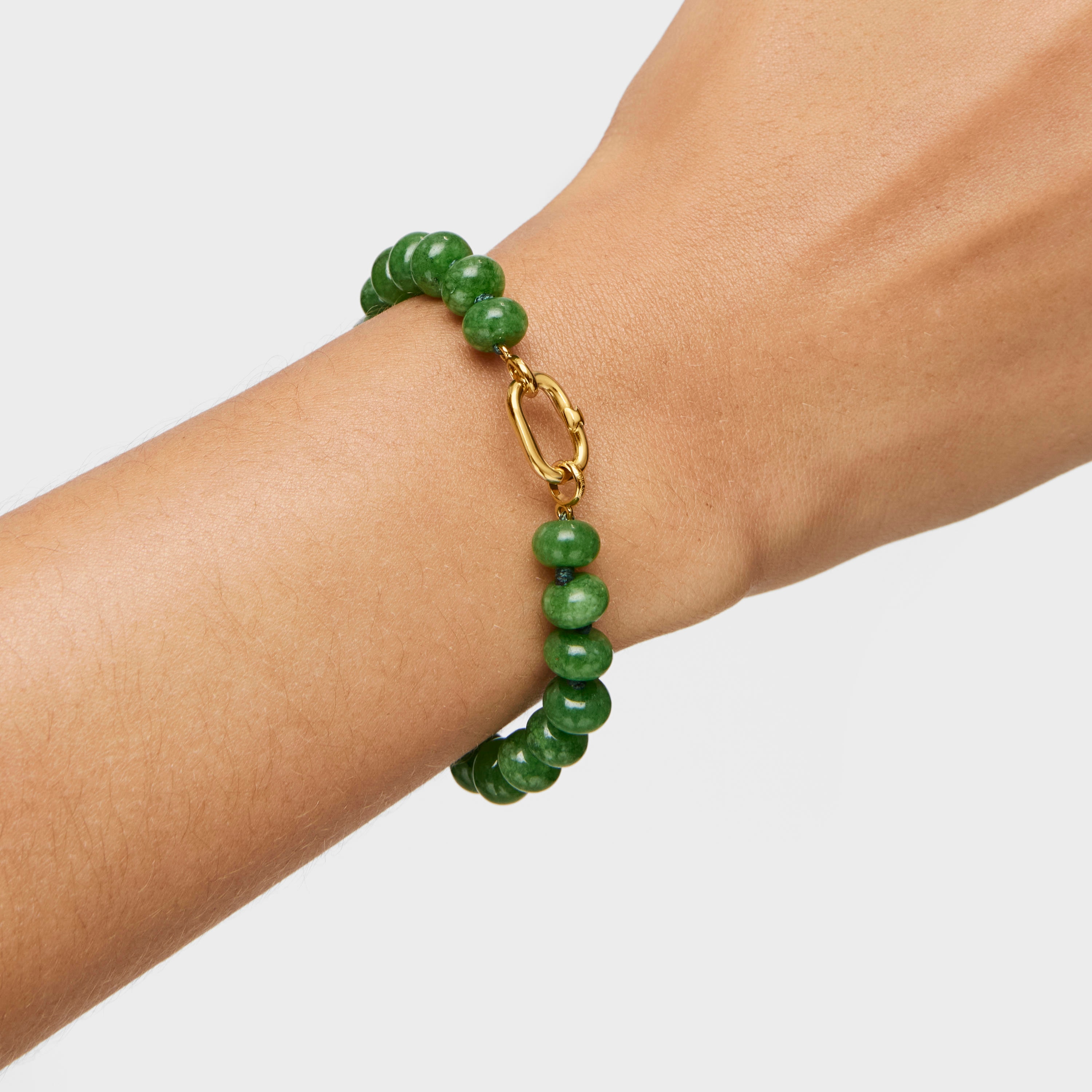 Hold Oval Bracelet with 18kt gold plating over silver and green quartzite