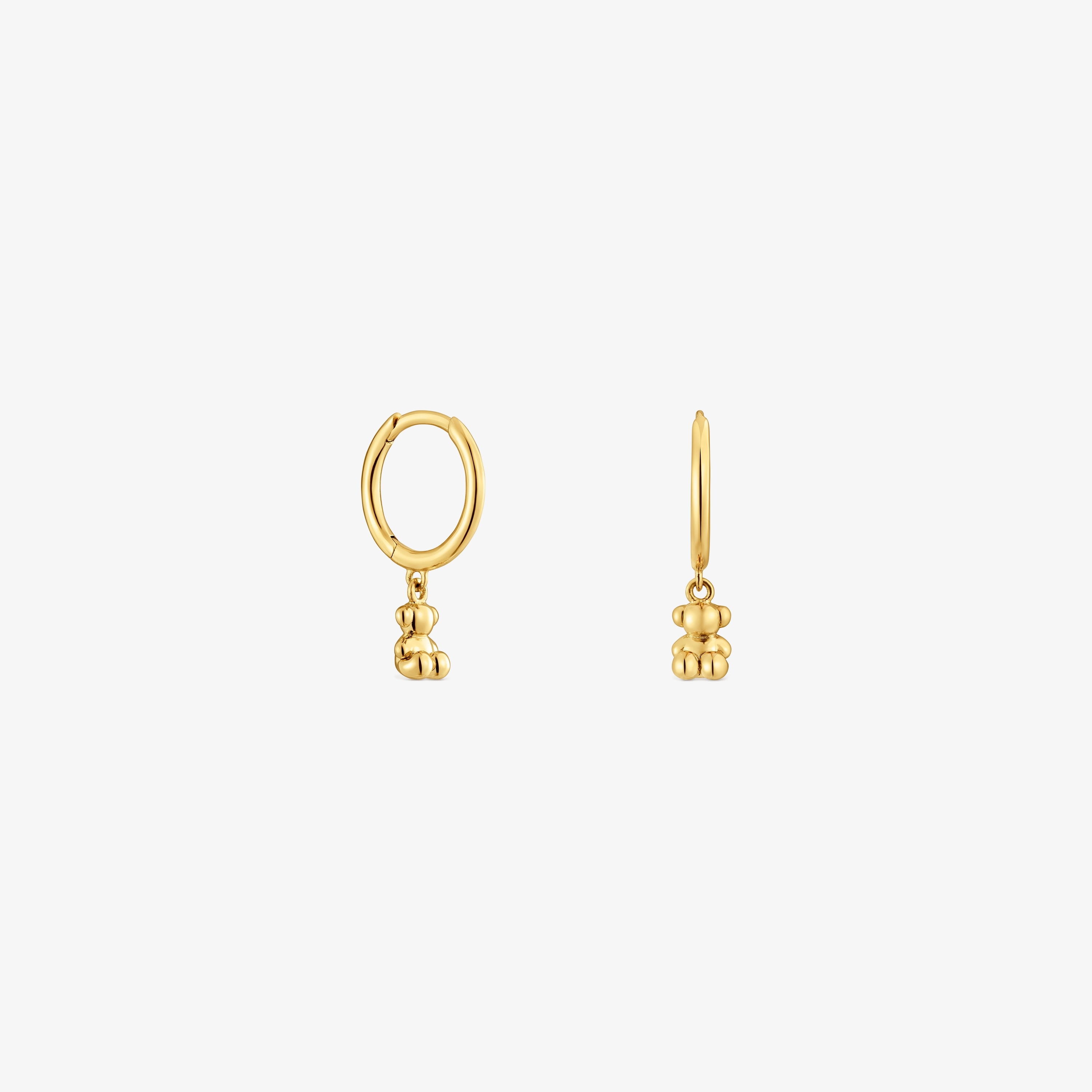 Bold Bear 18K solid gold and bear charm Hoop earrings