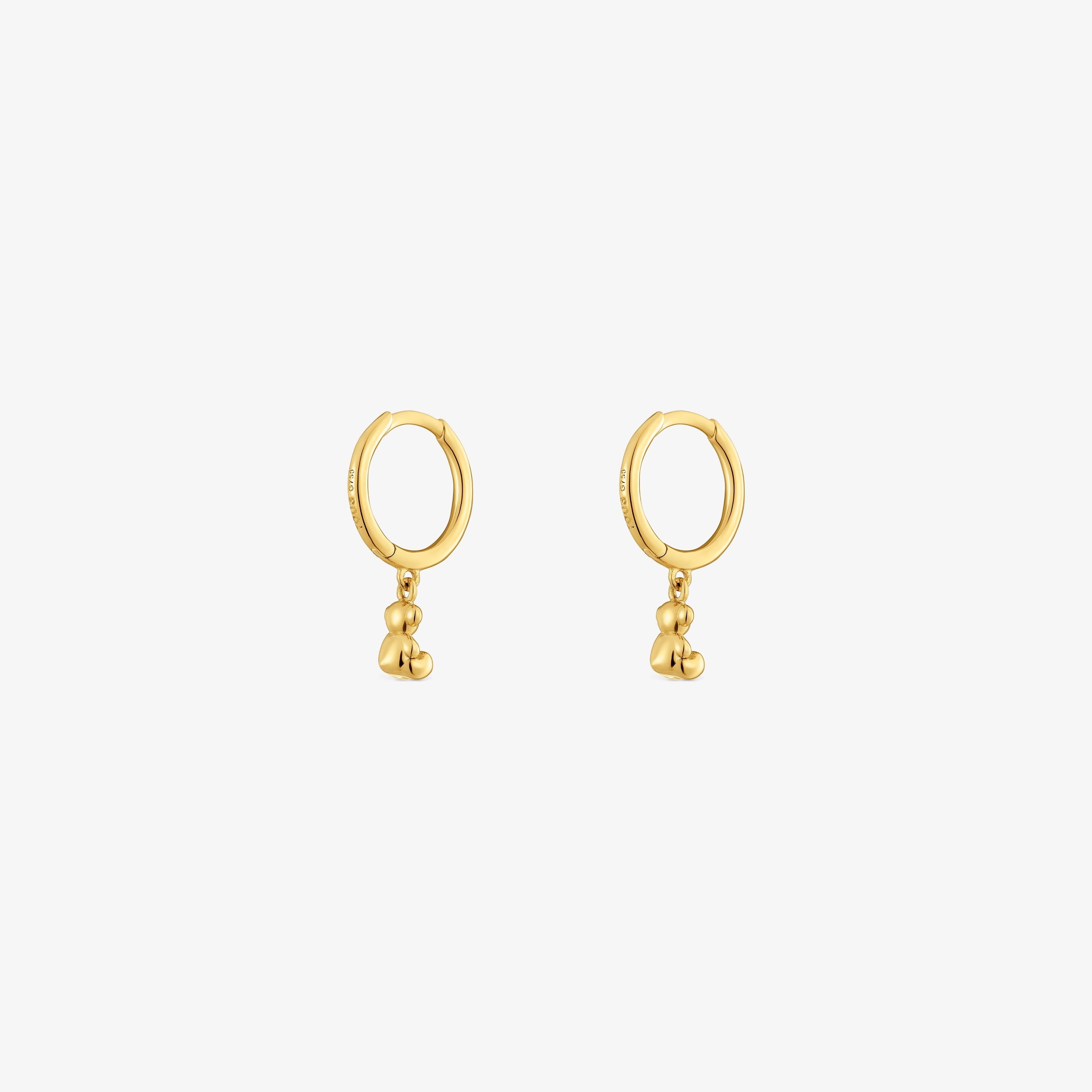 Bold Bear 18K solid gold and bear charm Hoop earrings