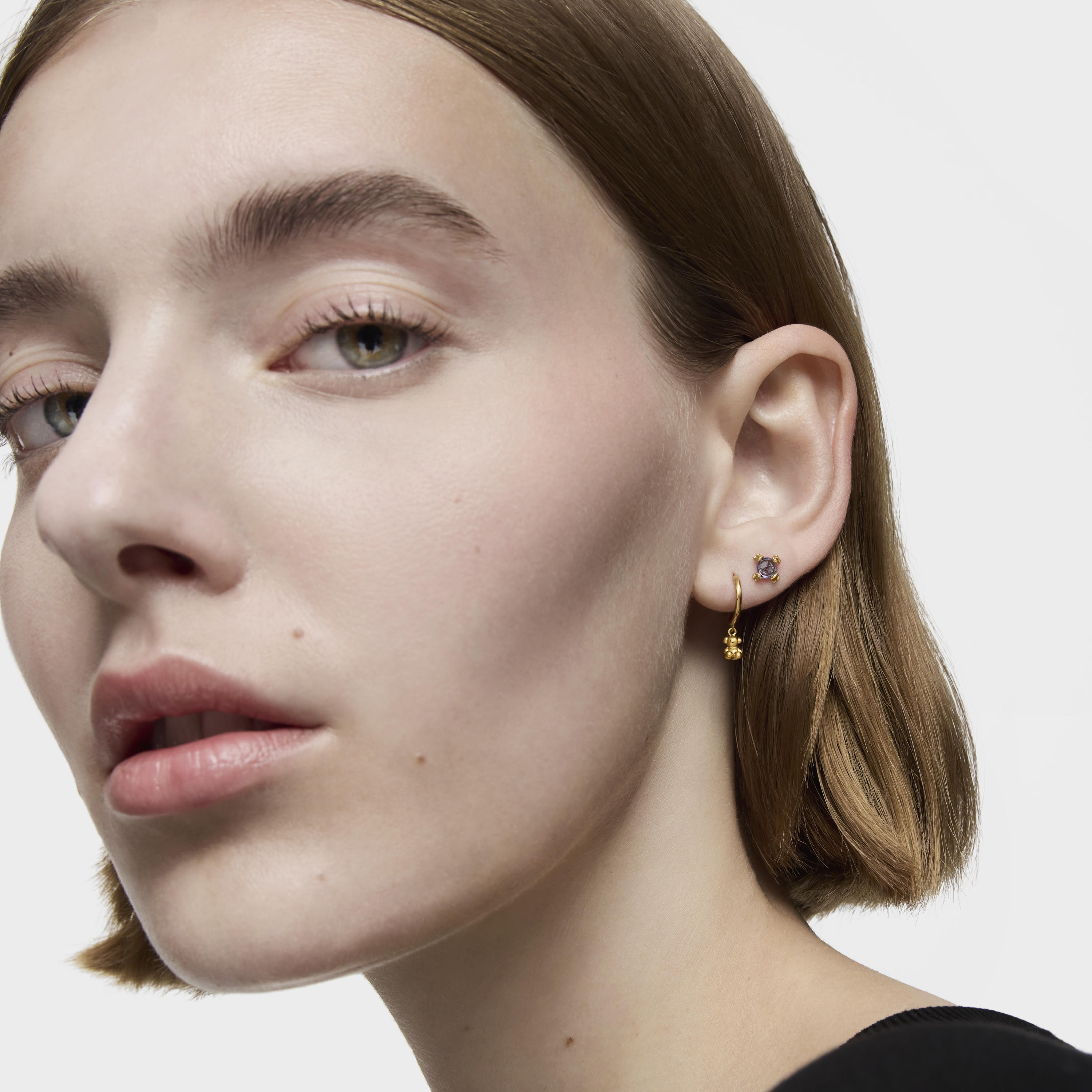 Bold Bear 18K solid gold and bear charm Hoop earrings