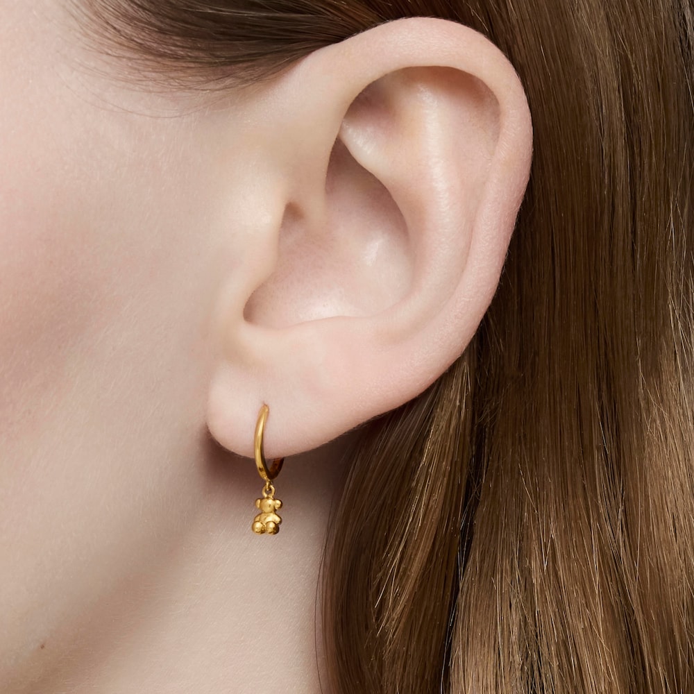 Bold Bear Gold and bear charm Hoop earrings image number 5