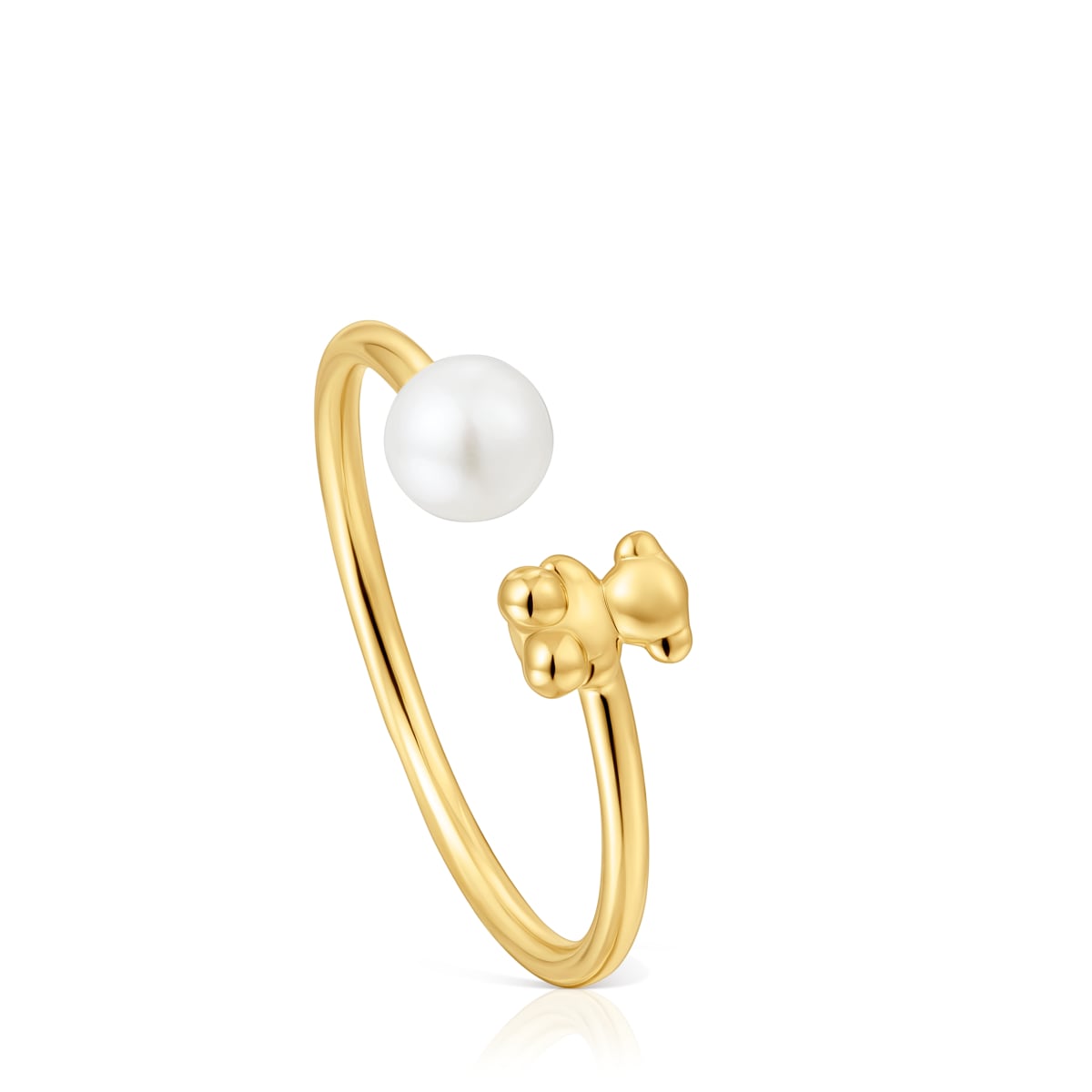 Anillo abierto oso de oro y perla cultivada Bold Bear
