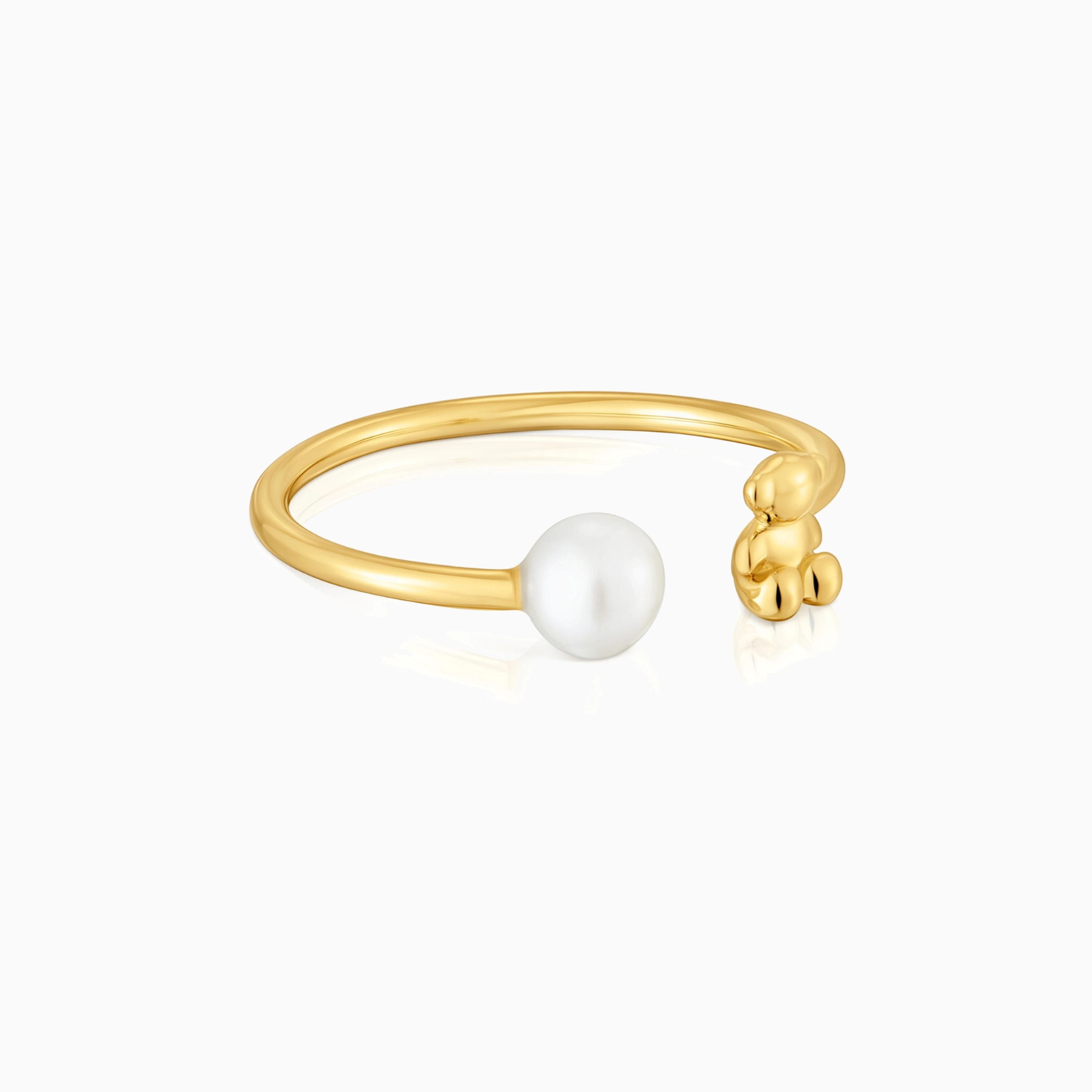 Bold Bear 18K solid gold open Ring with cultured pearl