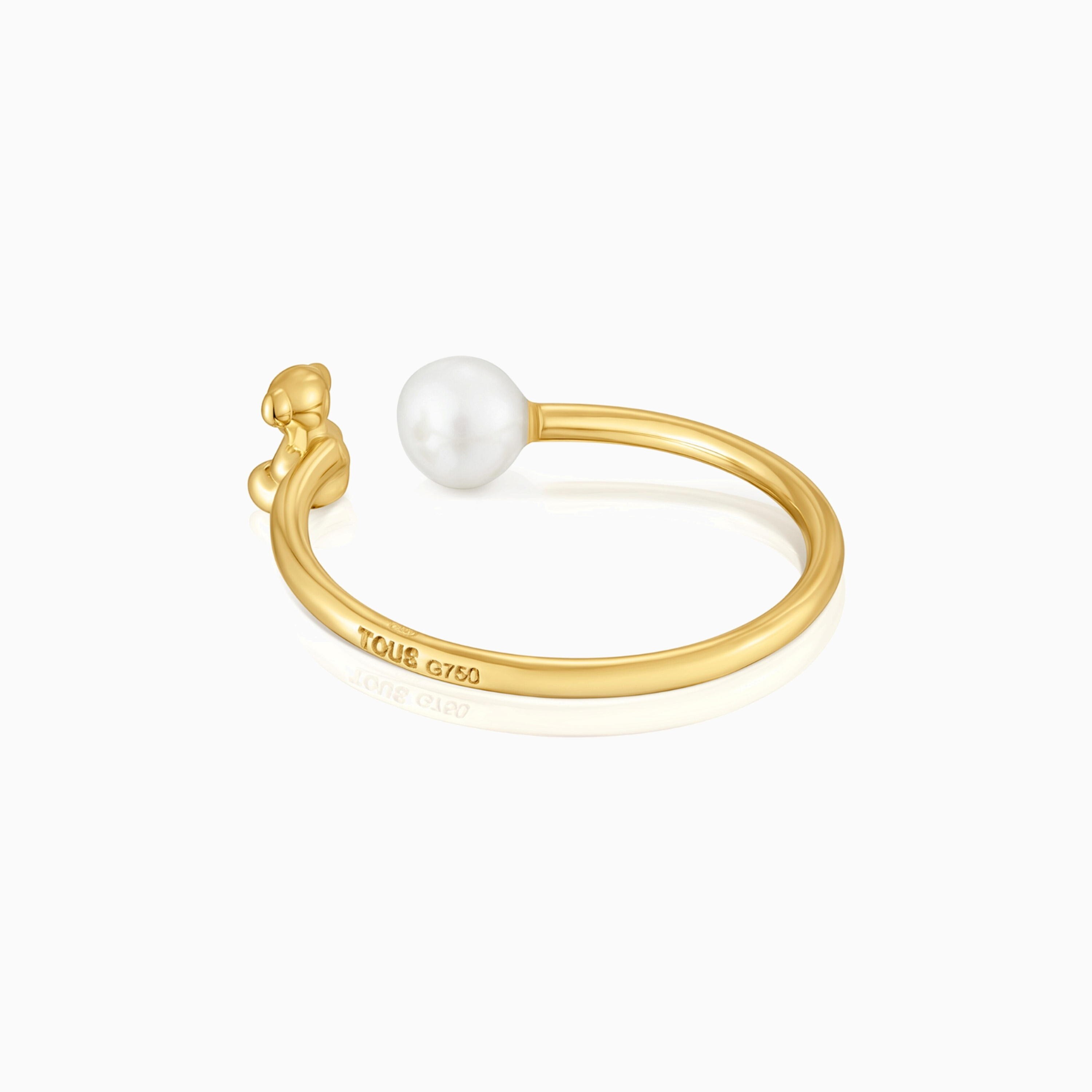 Bold Bear 18K solid gold open Ring with cultured pearl