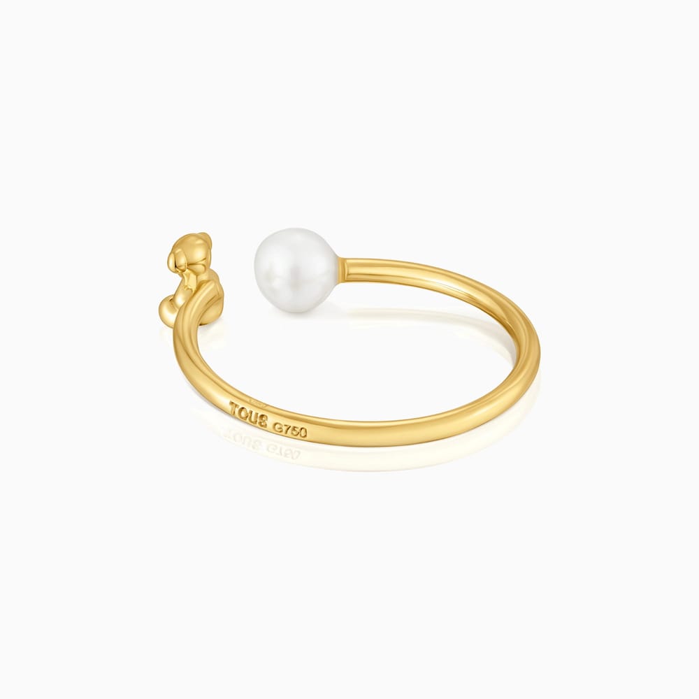 Anillo abierto oso de oro y perla cultivada Bold Bear