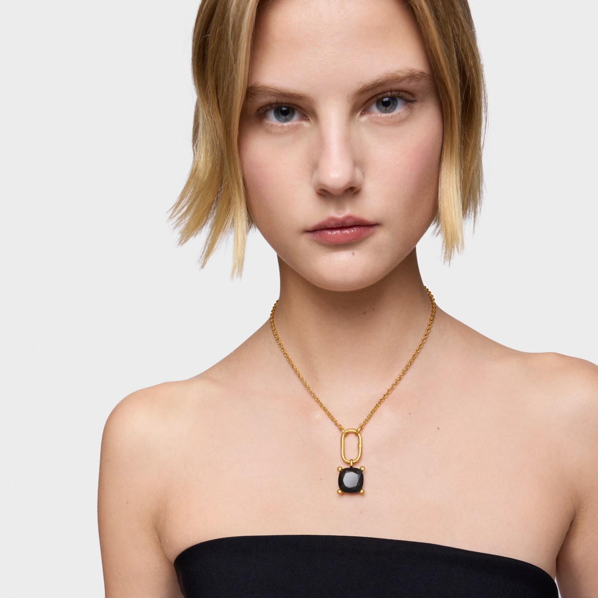 Large 18kt gold plating over silver and onyx Pendant Color Black