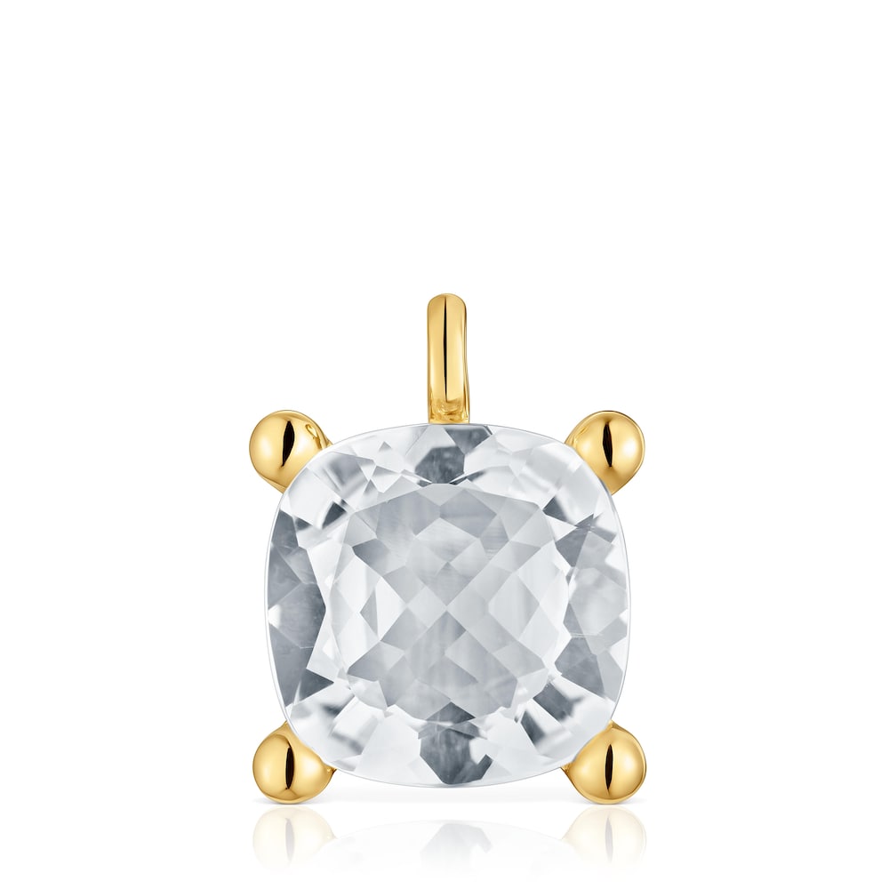 18kt gold plating over silver and rock crystal quartz Pendant Color White
