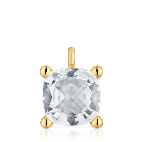 Colgante grande con baño de oro 18 kt sobre plata y cuarzo cristal de roca Color White