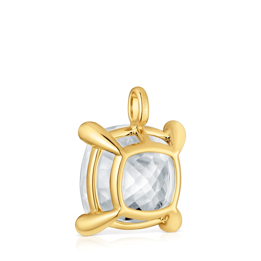 Colgante grande con baño de oro 18 kt sobre plata y cuarzo cristal de roca Color White Colgante grande con baño de oro 18 kt sobre plata y cuarzo cristal de roca Color White