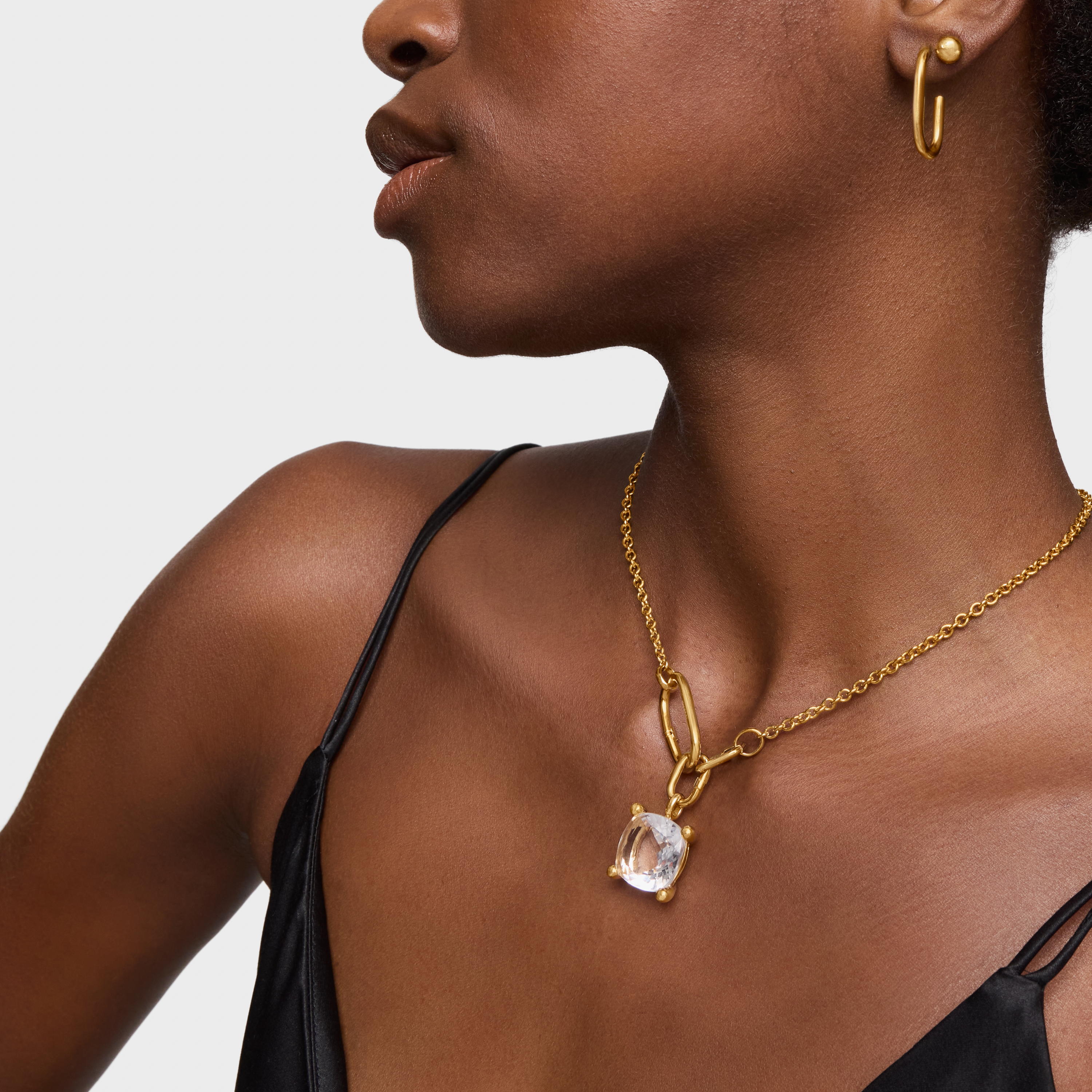 18K gold vermeil and rock crystal quartz Pendant Color White