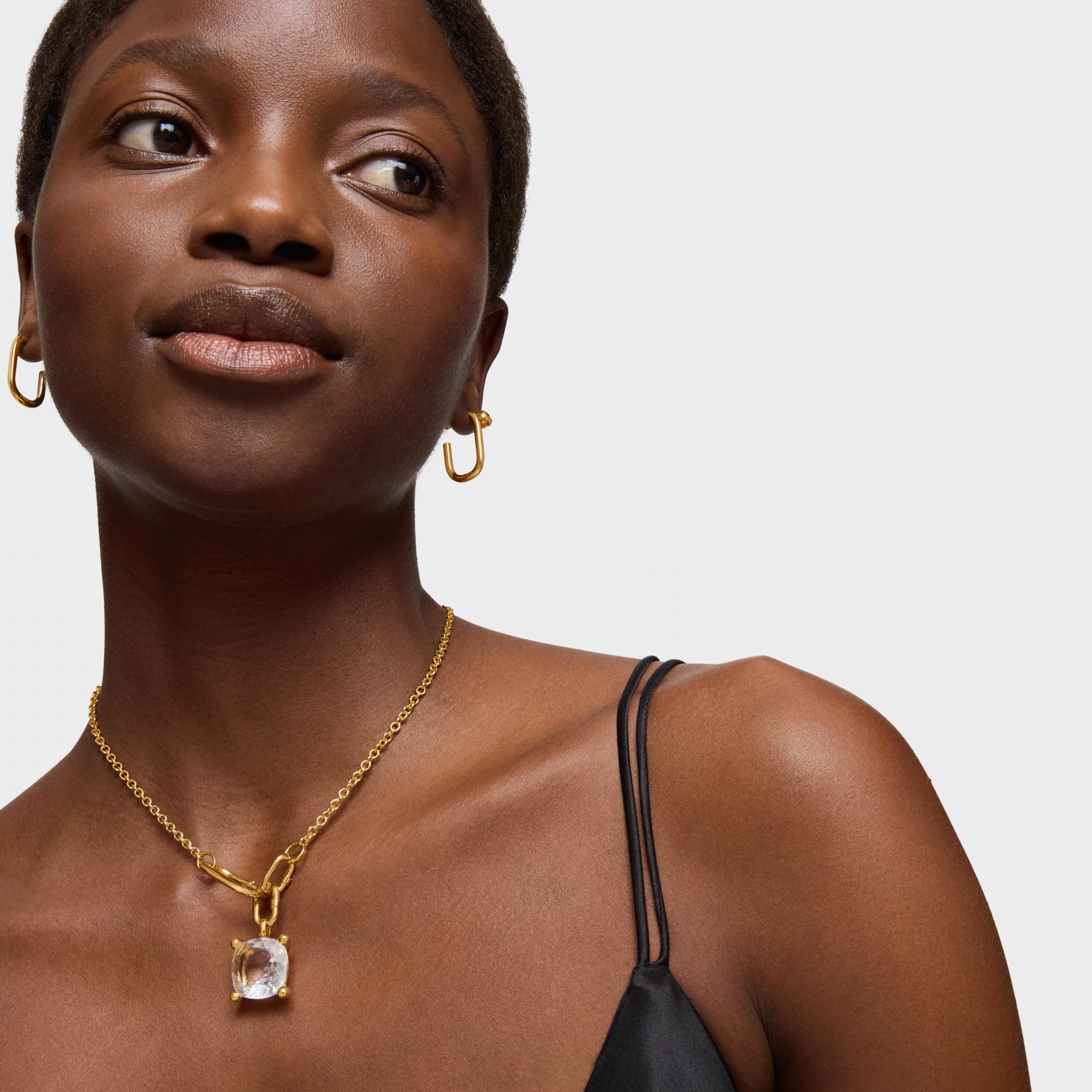 18K gold vermeil and rock crystal quartz Pendant Color White