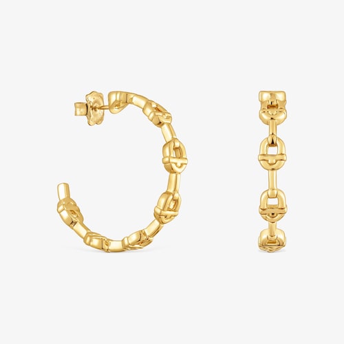 Aretes de aro logo con ba&ntilde;o de oro 18 kt sobre plata 30 mm TOUS MANIFESTO