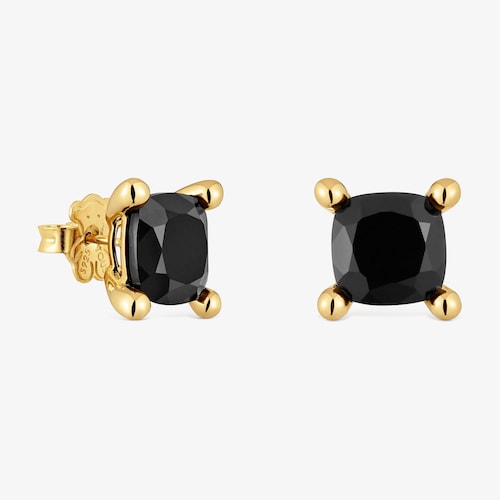 Aretes con ba&ntilde;o de oro 18 kt sobre plata y &oacute;nix Color Black