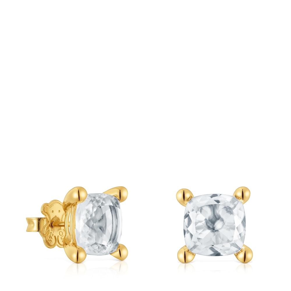 18kt gold plating over silver and rock crystal quartz Earrings Color White