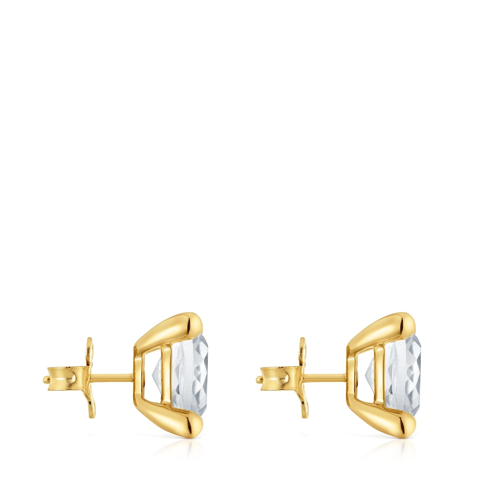 Pendientes con baño de oro 18 kt sobre plata y cuarzo cristal de roca Color White image number 1