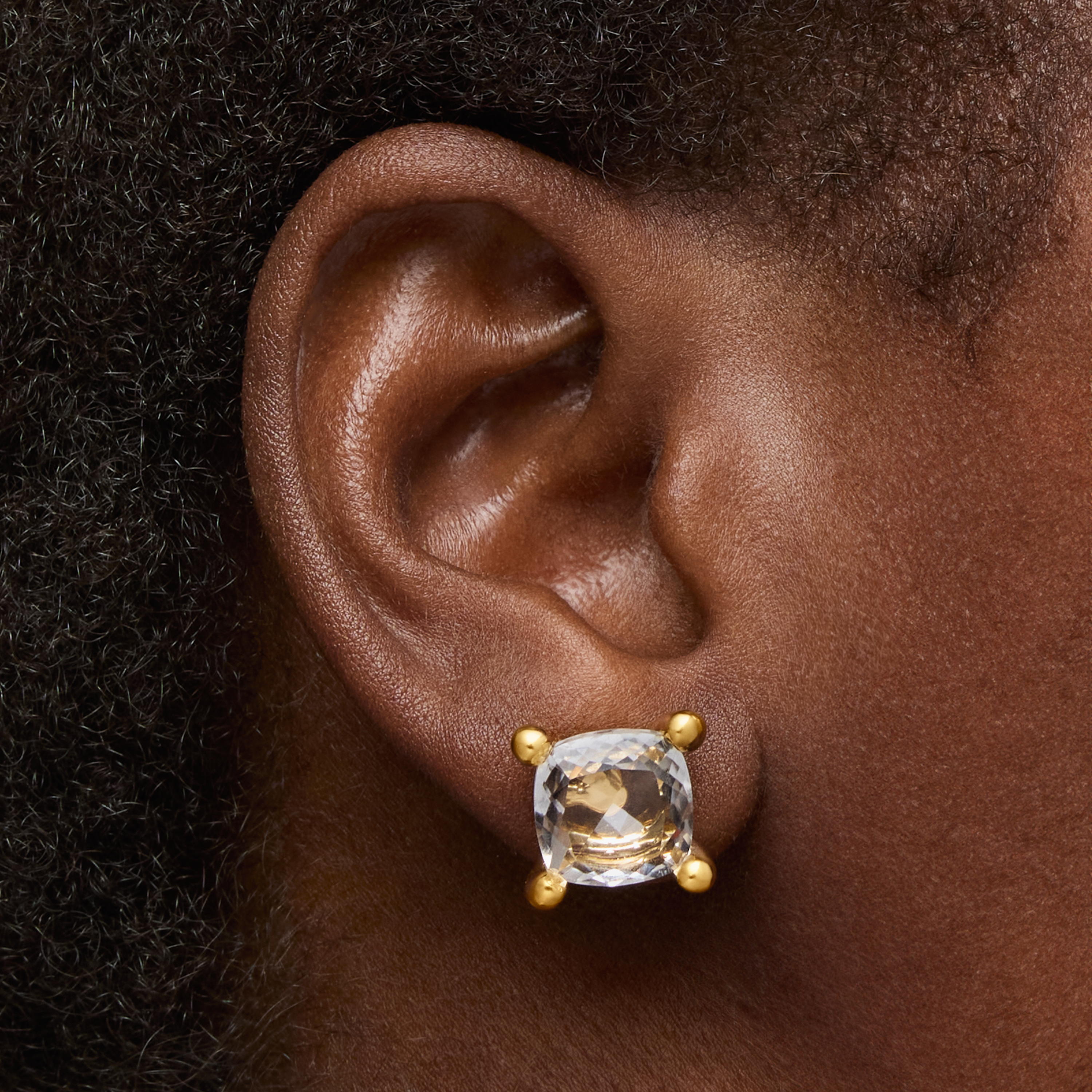 18kt gold plating over silver and rock crystal quartz Earrings Color White