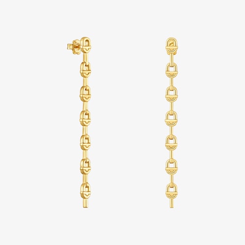 Aretes logo largos con ba&ntilde;o de oro 18 kt sobre plata 30 mm TOUS MANIFESTO
