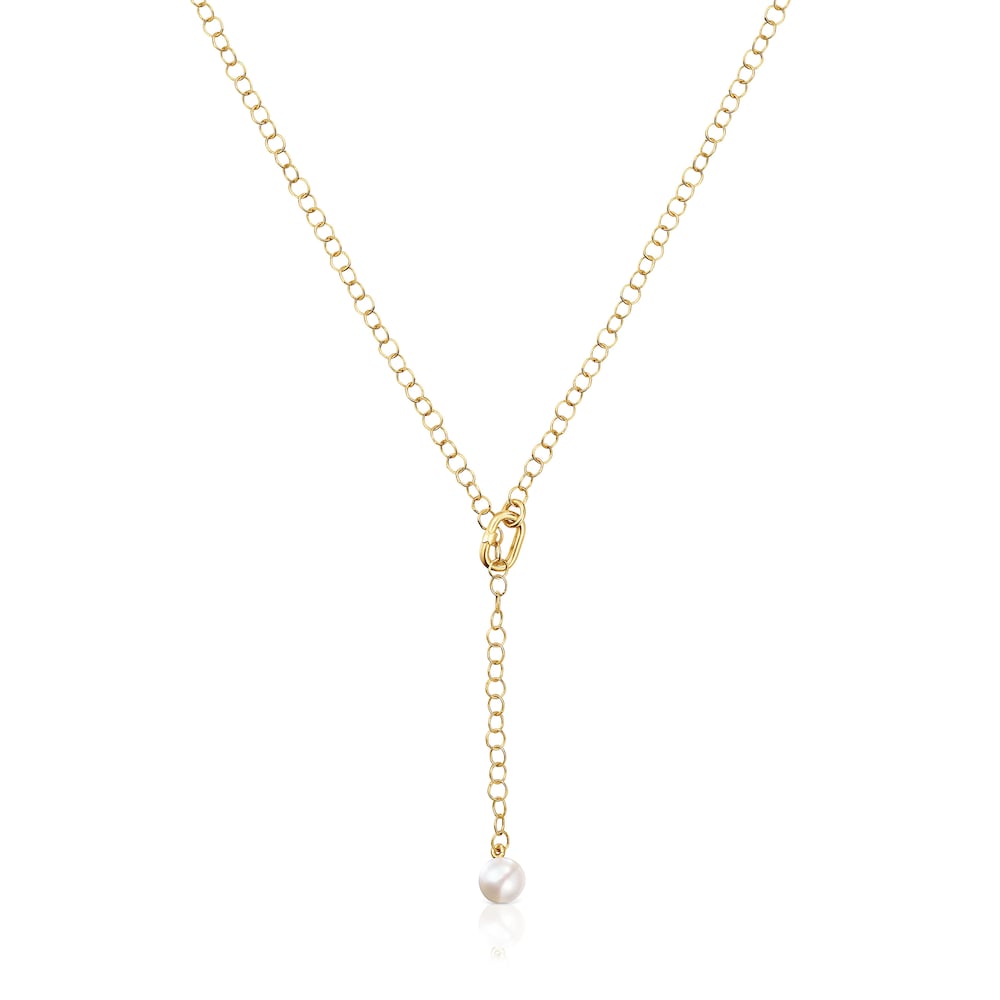 Hold Oval short gold Necklace with cultured pearl