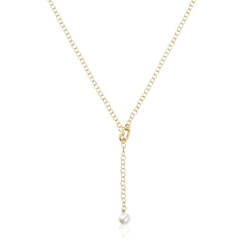Hold Oval short gold Necklace with cultured pearl