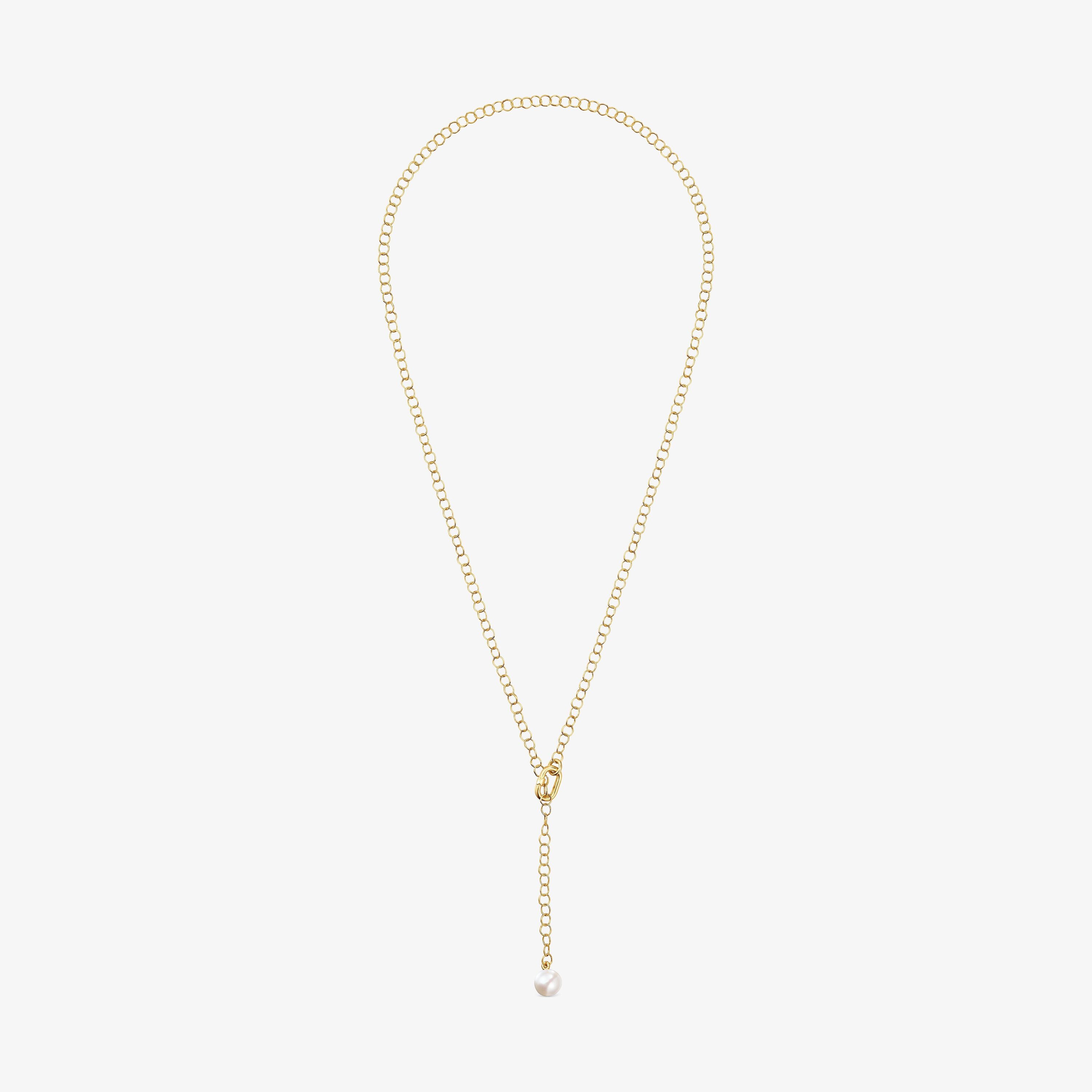 Hold Oval short 18K solid gold Necklace with cultured pearl