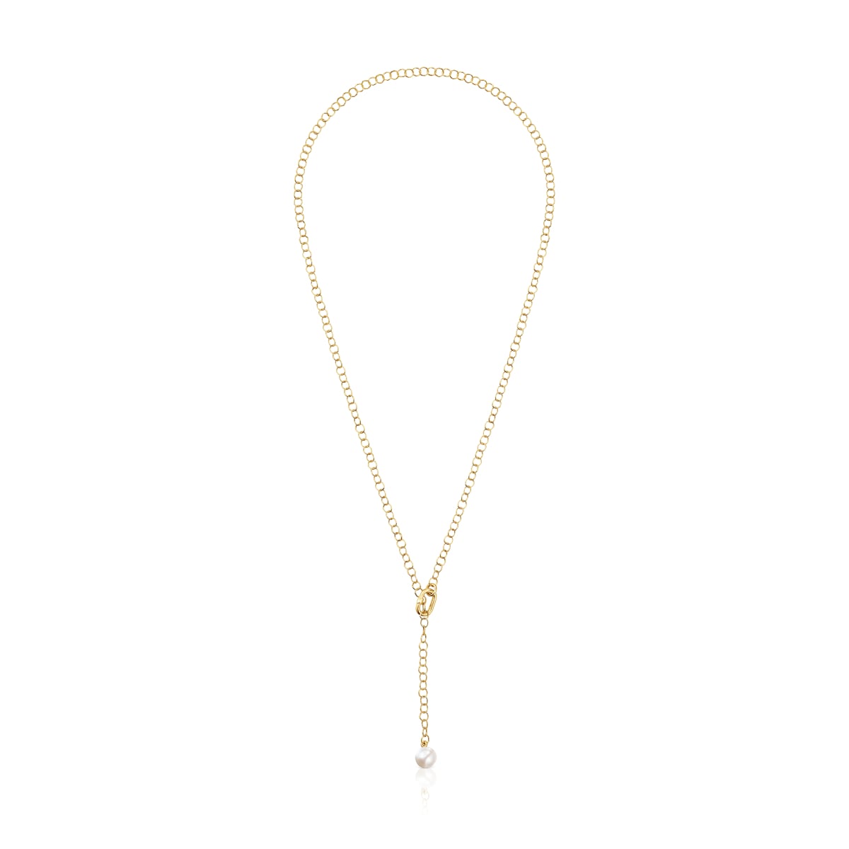 Hold Oval short gold Necklace with cultured pearl