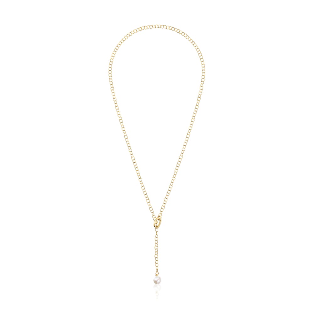 Hold Oval short gold Necklace with cultured pearl